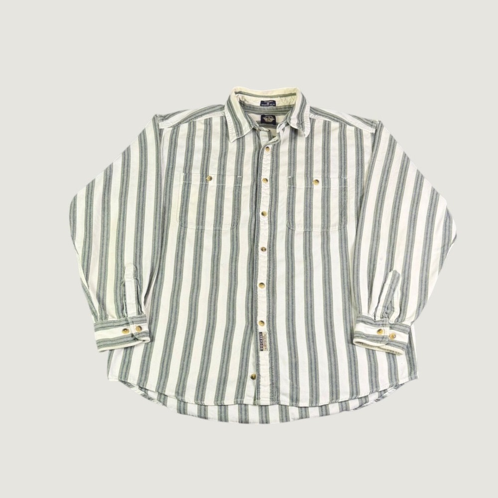 Vintage Dockers Mens Medium Striped Long Sleeve Button Down Cotton Shirt Green